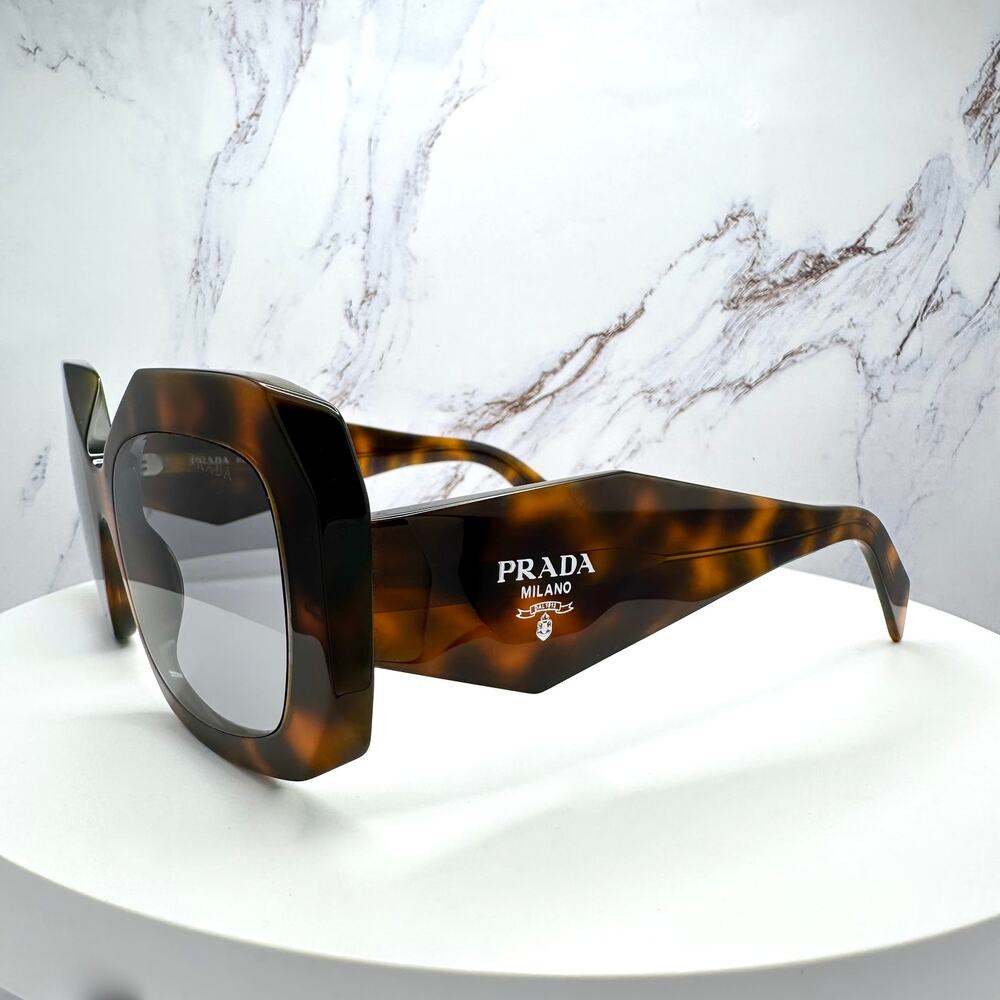 New PRADA Sunglasses Brown Juniper Tortoise Gray Lens Square - Picture 11 of 16